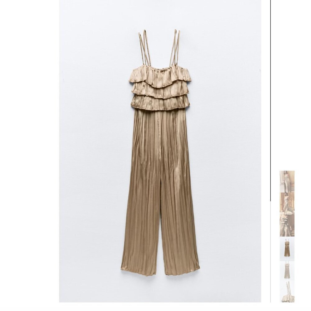ZARA SATIN PLEATED JUMPSUIT WITH RUFFLES  Size M, L NWT - Picture 4 of 6